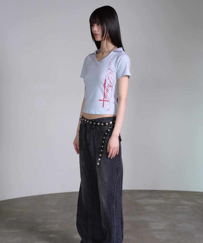 PRENDA Side Cross Polo Top Gray