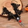 Gothic Black Beaded Flower Palm Sexy Lace Skeleton Choker Necklace Vintage Tassel Chain Women Steampunk Halloween Jewelry