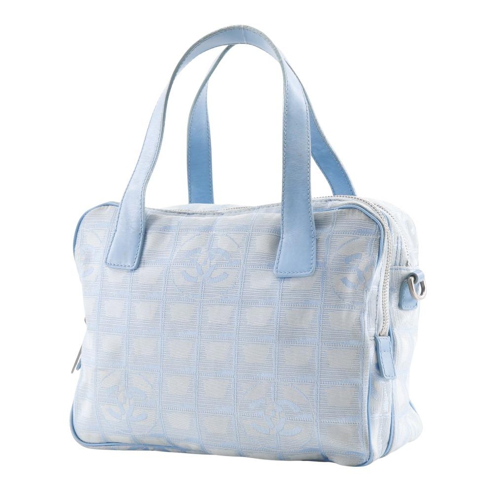 Chanel New Travel Line Handbag A15973 Light Blue Nylon Canvas Women Used