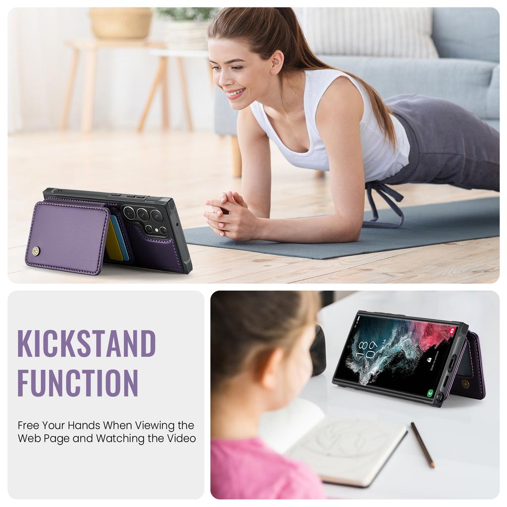 For Samsung Galaxy S22 Ultra 5G Case JEEHOOD J05 Leather Mobile Cover with Detachable Magnetic Card Bag