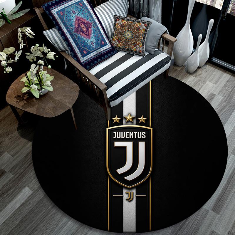 Juventus Football Club Round Area Rug,Carpet Rug for Living Room Bedroom Sofa Playroom Decor,Non-slip Floor Mat