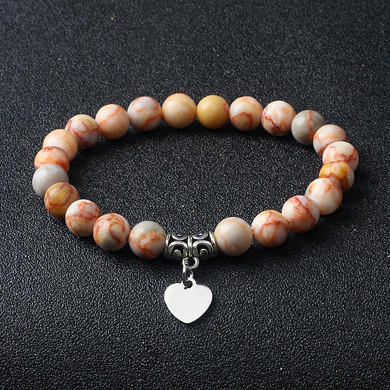 Original Amethyst Heart Charm Bracelets Women 316L Stainless Steel Pendant Bracelets Nature Stone Beaded Couple Jewelry Pulsera