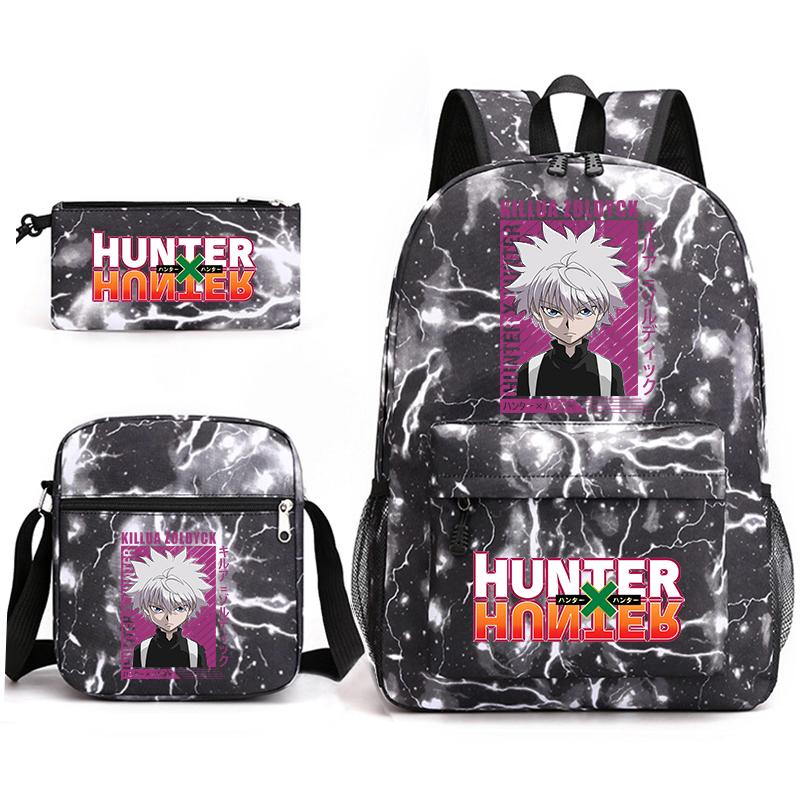 Hunter X Hunter Anime Print Student Backpack Casual Daypack for Boys Girls with Pencil Case 3 Piece Set