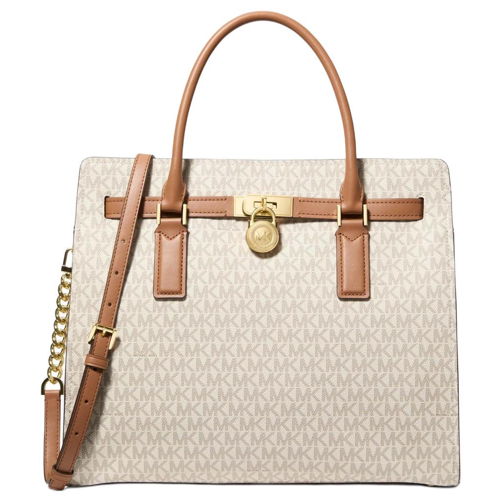 Michael Kors Hamilton Moderne Logo Faux Leather Crossbody Tote Bag Large Women Handbags Vanilla-White 30F5GNXS3B-VANILLA