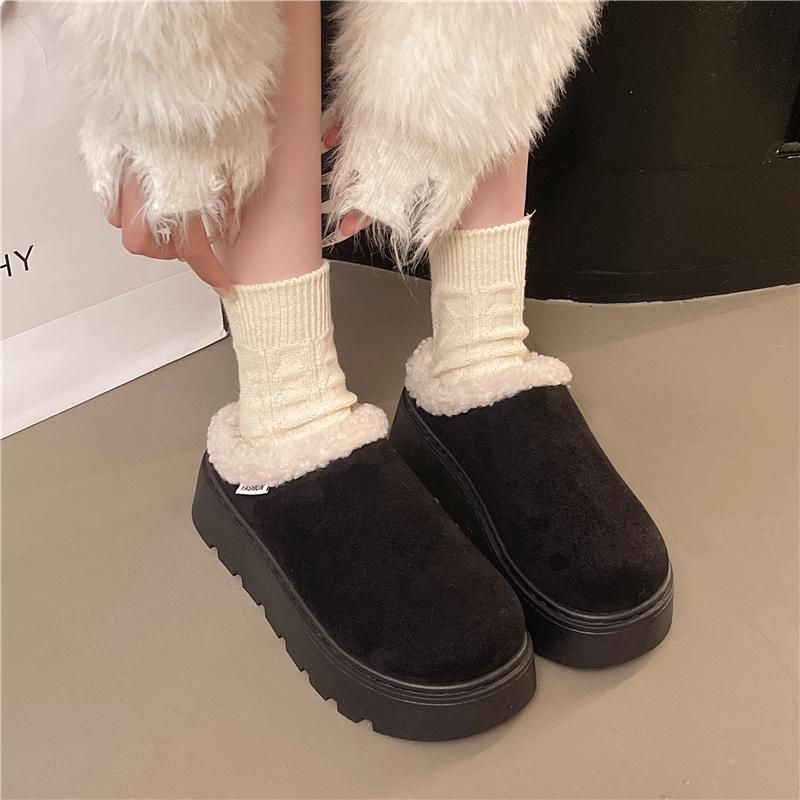 2025 Snow Boots for Women Cashmere Warm Platform Without Heel-covered Hair Half Slipper Cotton Shoes for Women