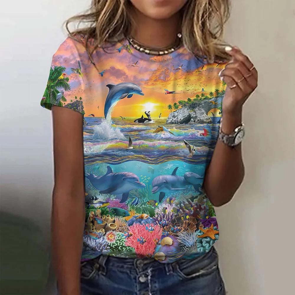 Summer Fashion Blouse Women's Tshirts Basic Oversized Female Clothing 3d Wild Animals Theme T Shirt Casual Tees Short Sleeve Top
