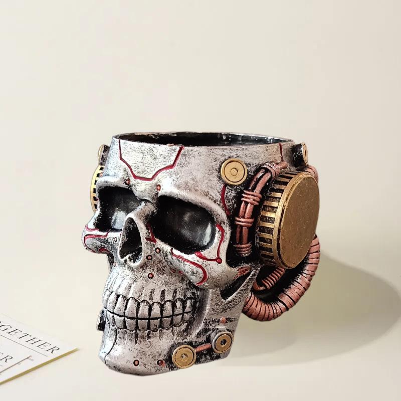 Cyberpunk Skull Resin Pen & Brush Holder Ornament