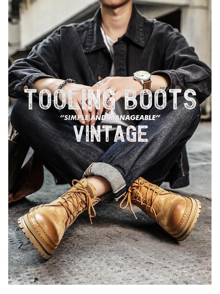 High-Quality Pigskin Martin Boots - Work Shoes, High-Top Cotton Design