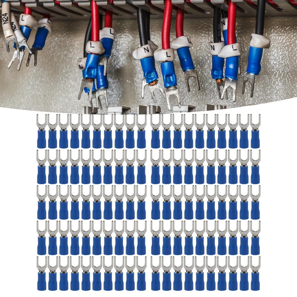 100 Stück Gabelverbinder Blau Stabile Leitfähigkeit 19A Sicher Isolierte Crimpanschlüsse Drahtanschluss für