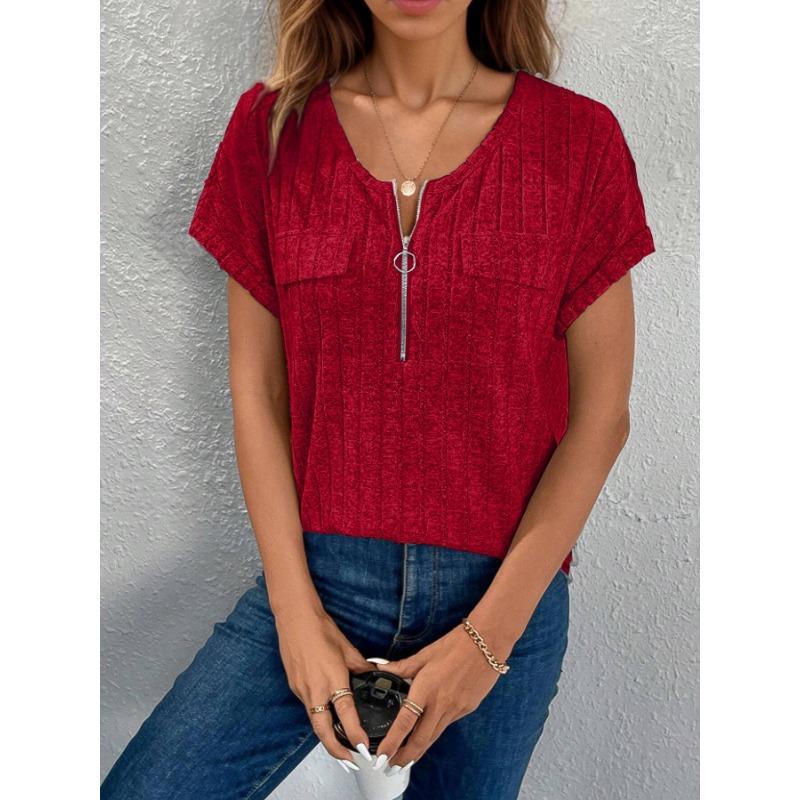 YYFS Women's Fashion Casual Summer Spring Solid Color Print Short Sleeve V-Neck Blouses & Shirts