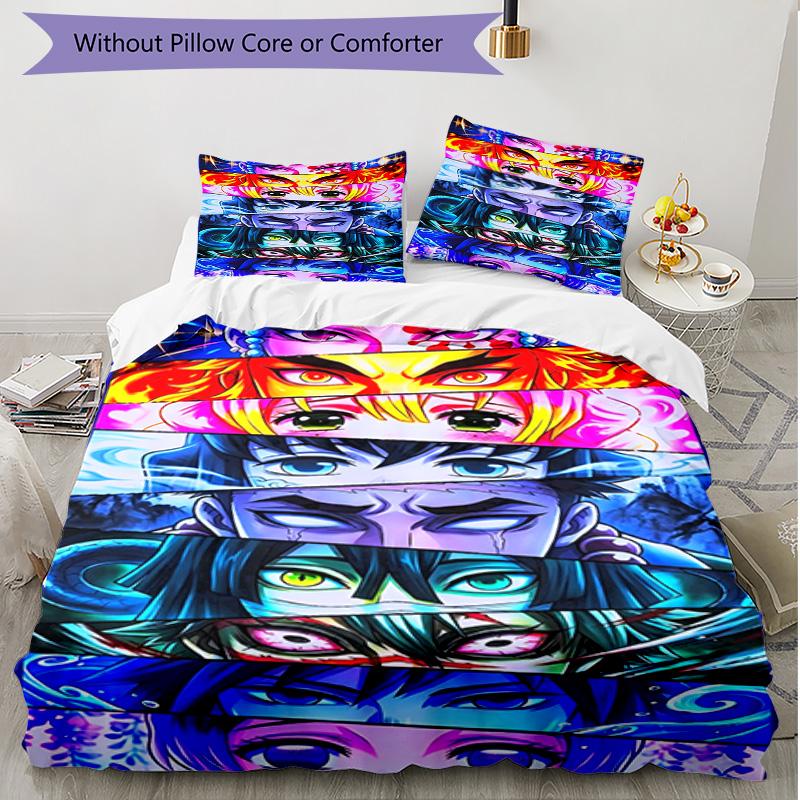 3pcs Duvet Cover Set (1*Duvet Cover + 2*Pillowcase, Without Core), Demon Slayer Print Soft All‑Season Bedding Set, Home Bedroom Decor Gift