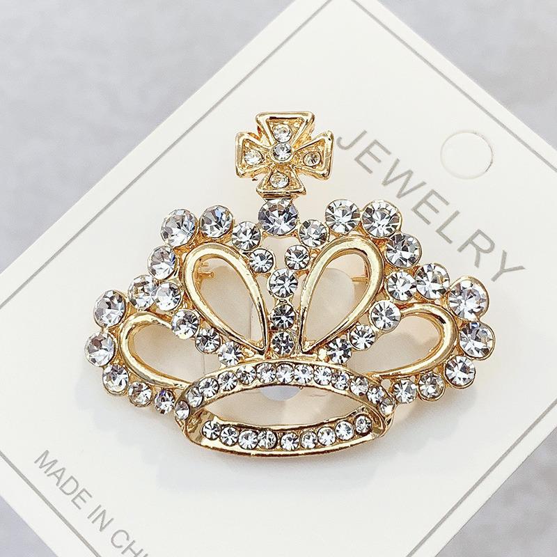 Fashion Crown Brooches Gold Color Silver Color Clear Rhinestone Pins Dress Decoration Buckle Badge Jewelry Accessories For Women