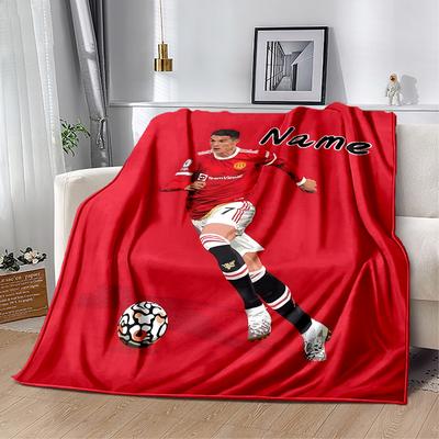 Football Player Action Personalized Name Blanket Throw Customizable Blanket Comfortable for Bed Home Decor Livingroom Couch All-Season Use