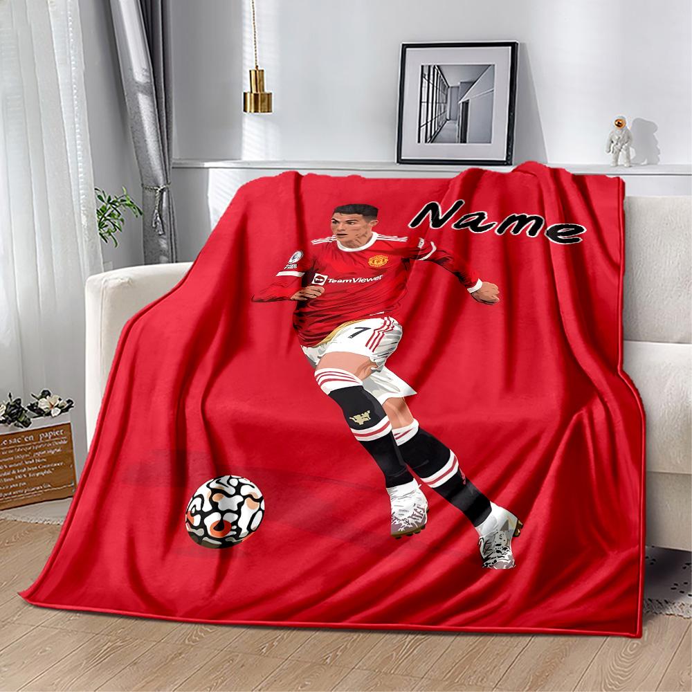 Football Player Action Personalized Name Blanket Throw Customizable Blanket Comfortable for Bed Home Decor Livingroom Couch All-Season Use