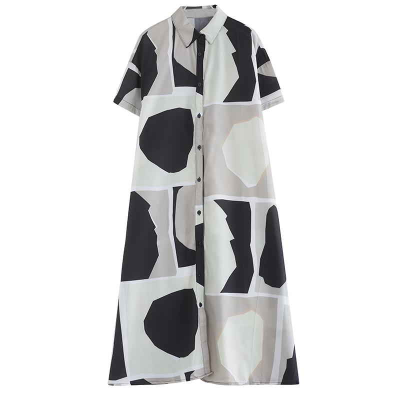 DIMANAF Plus Size Loose Dress Printing Women 2025 New Summer Casual Buttons Basic Style Shirt Dress Maxi