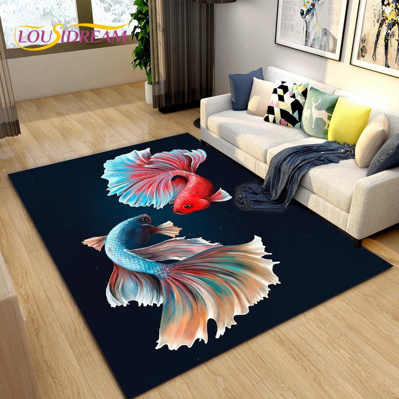 Covor de zonă 3D Fish Golden Arowana Betta Fish, covor pentru sufragerie, dormitor, canapea, covoraș, decor, covoraș anti-alunecare pentru joacă pentru copii