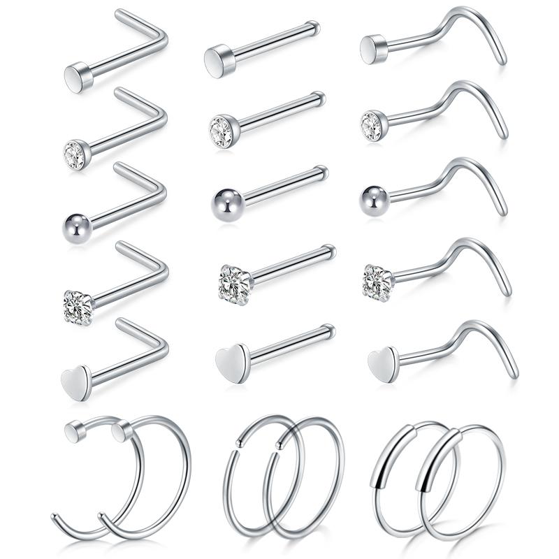 5/6/21 Stück 20G Nasenstecker Edelstahl Nasenflügelstecker Schrauben Nasenring Hoop Körperpiercing Silber Gold Farbe Herz Nasenstecker