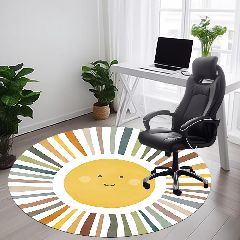 1pc Sunshine Spectrum Office Round Area Rug, Indoor Mat Suitable ForOffice, Under Office Chairs Bedroom Living Room Home Decor, Room Deco U52