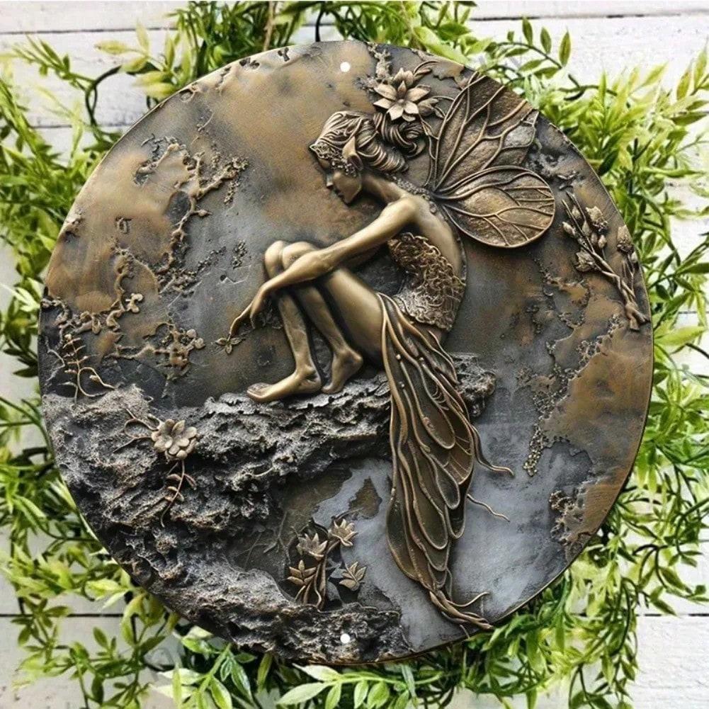 Vintage Fairy Round Metal Tin Sign Weatherproof Wall Art Indoor Outdoor 8x8 Inch