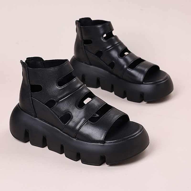Spring and summer new platform women's shoes European and American retro ethnic style fish mouth hollow hole Roman mother sandals