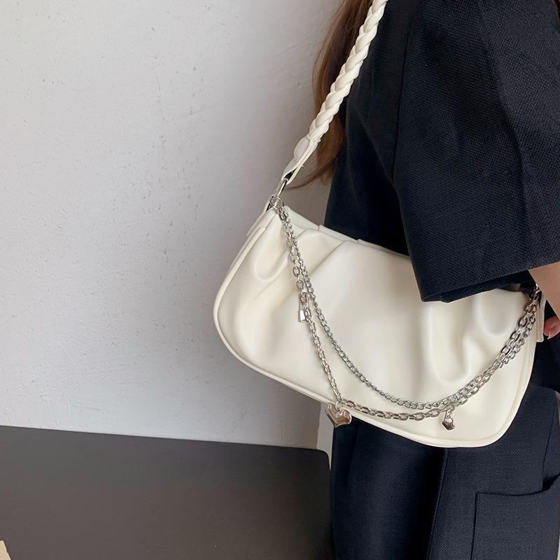 Small fresh cloud underarm bag niche design pleated shoulder bag women's crossbody texture chain woven handbag