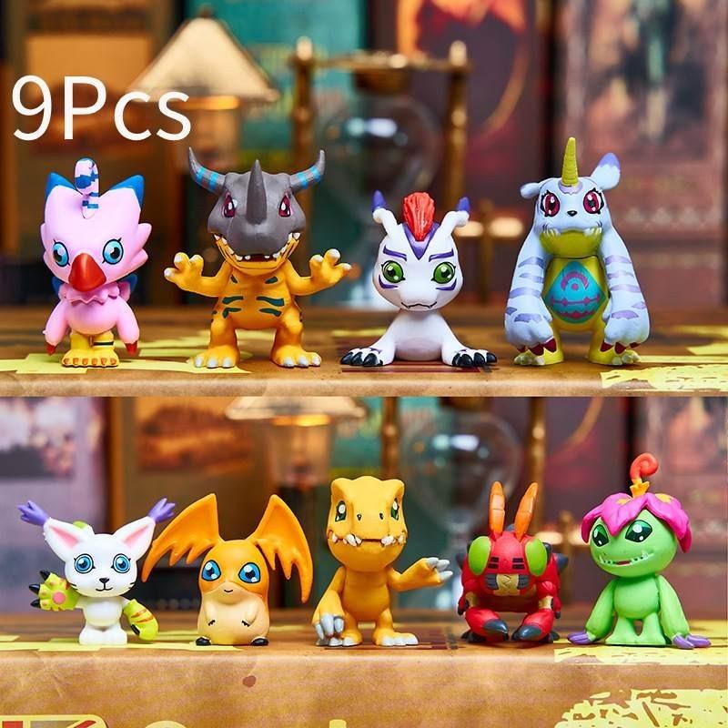Small Digital Monster Action Figure Agumon Digimon Dinosaur Decorative Car Ornament 9 Pcs