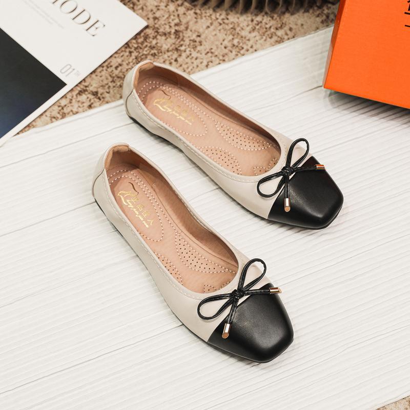 Fashion 2024 Women Soft Ballet Flat Shoes PU Womens Foldable Soft Square Toe Ballet Flats Butterfly Knot Loafers Woman Ballet Flats Shoe
