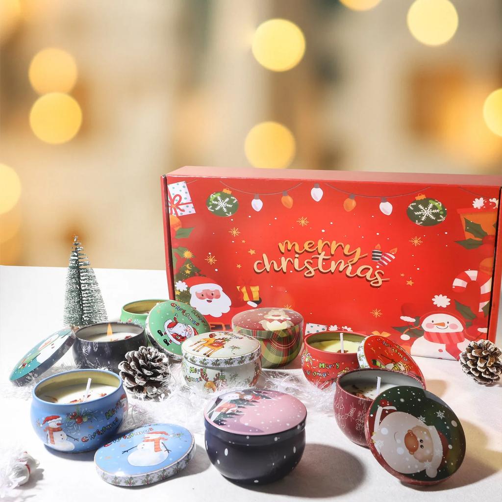Christmas Creative Aromatherapy Candle: Large-bellied Jar, Home Fragrance, Birthday Gift, Round Small Iron Box, Souvenir Gift