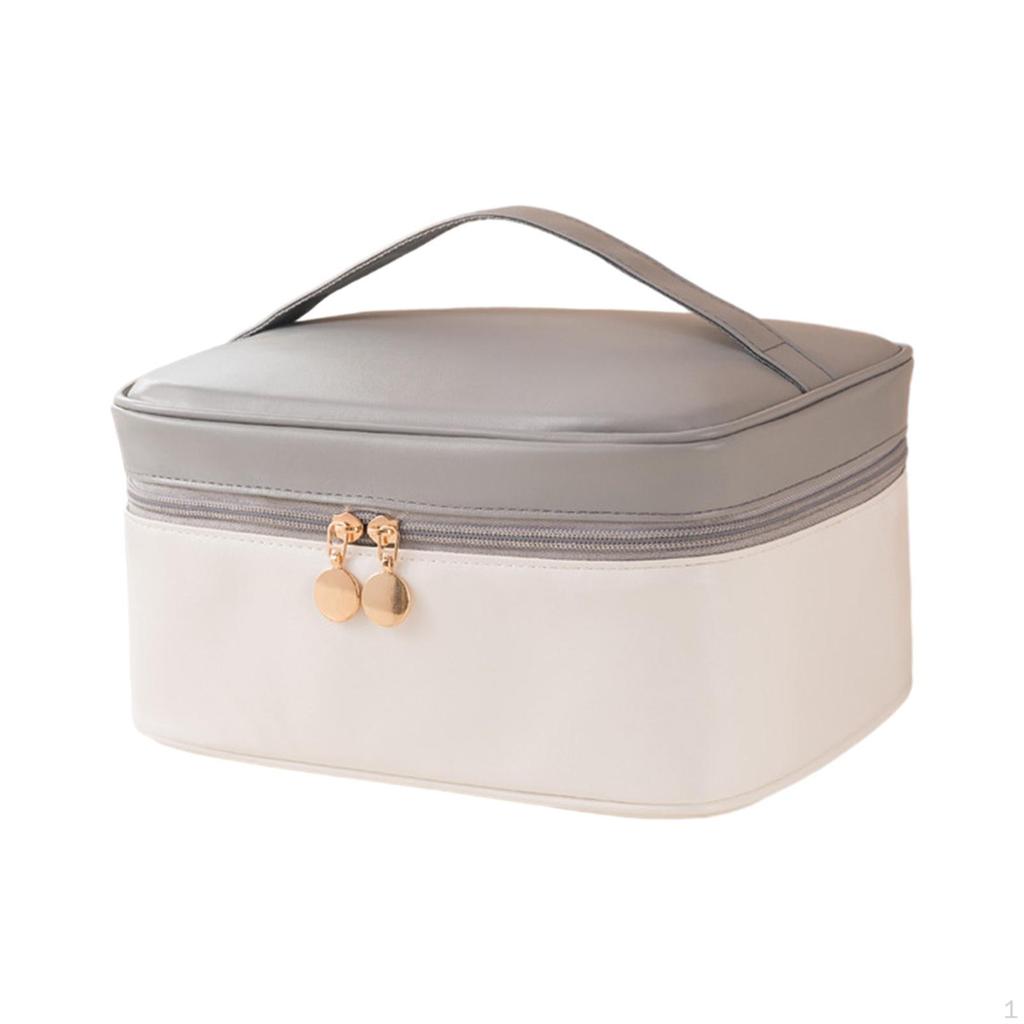 PU Leather Women Makeup Bag with Zipper, Cosmetic Travel Essentials Oil Case