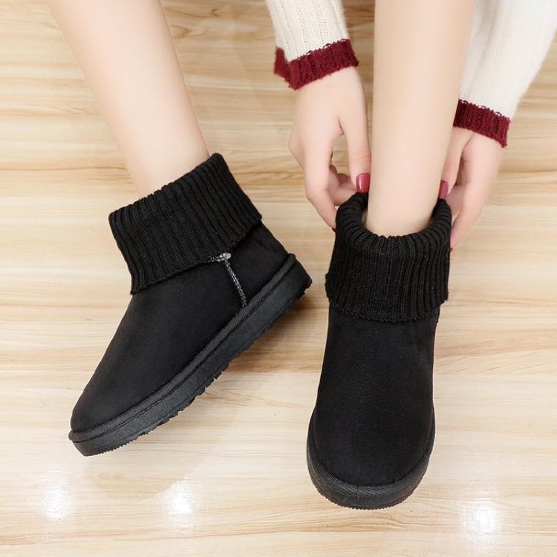 Ladies Snow Boots Pink Elastic Female Shoes Suede Booties Round Toe Ankle Chic and Elegant Trend 2025 Boot Winter Footwear Gyaru