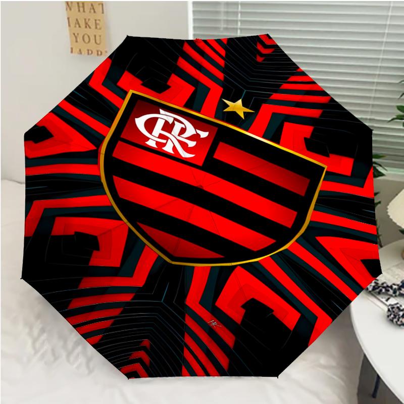 Clube de Regatas do Flamengo Print Automatic Umbrella, 8 Rib Iron Frame, Plastic Handle, Suitable for Outdoor Travel &Daily , Ideal Gift