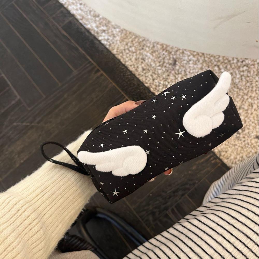 Print Wings Star Dots Pencil Case Desktop Storage Pencil Pouch Cloth Stationery Bag  Office чёрный