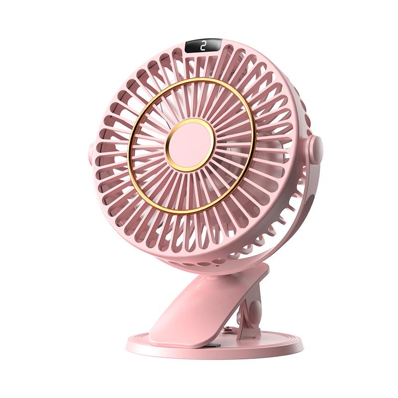 USB Rechargeable Clip-On Fan with Speed Display - 360° Rotating Portable Mini Desk Fan