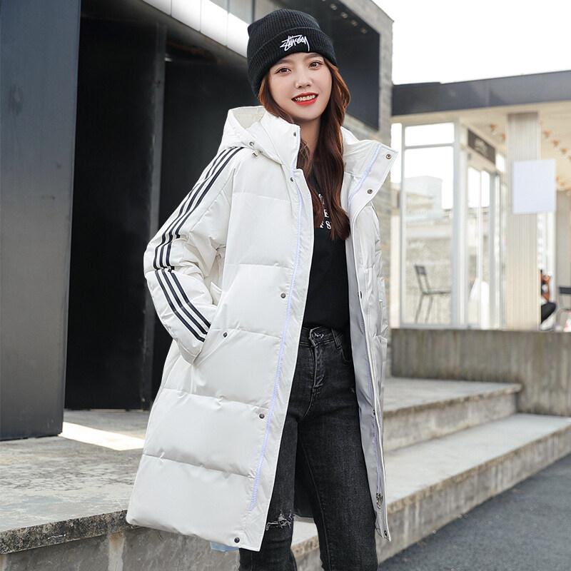 Winter New Two-open Down Jacket Men's and Women's Medium and Long Hooded Jacket Three-bar Thermal Coat