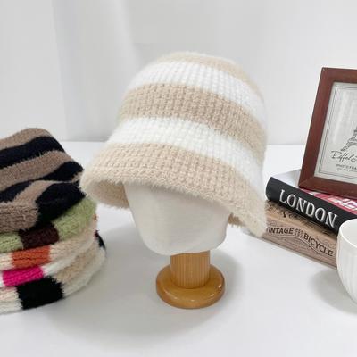 Women's and Men's Daily Striped Fur Bucket Hat