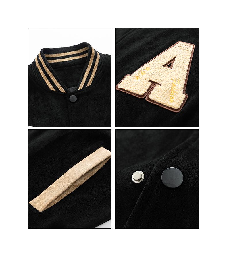 2025 Men's Casual Suede Baseball Jacket - American Street Style with Embroidered Collar
