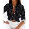 Übergröße Damen Neuer Trend Lässiges Chiffon-Hemd mit Paisleymuster, Regular Langarm Umlegekragen Hemd mit Proteablatt-Print