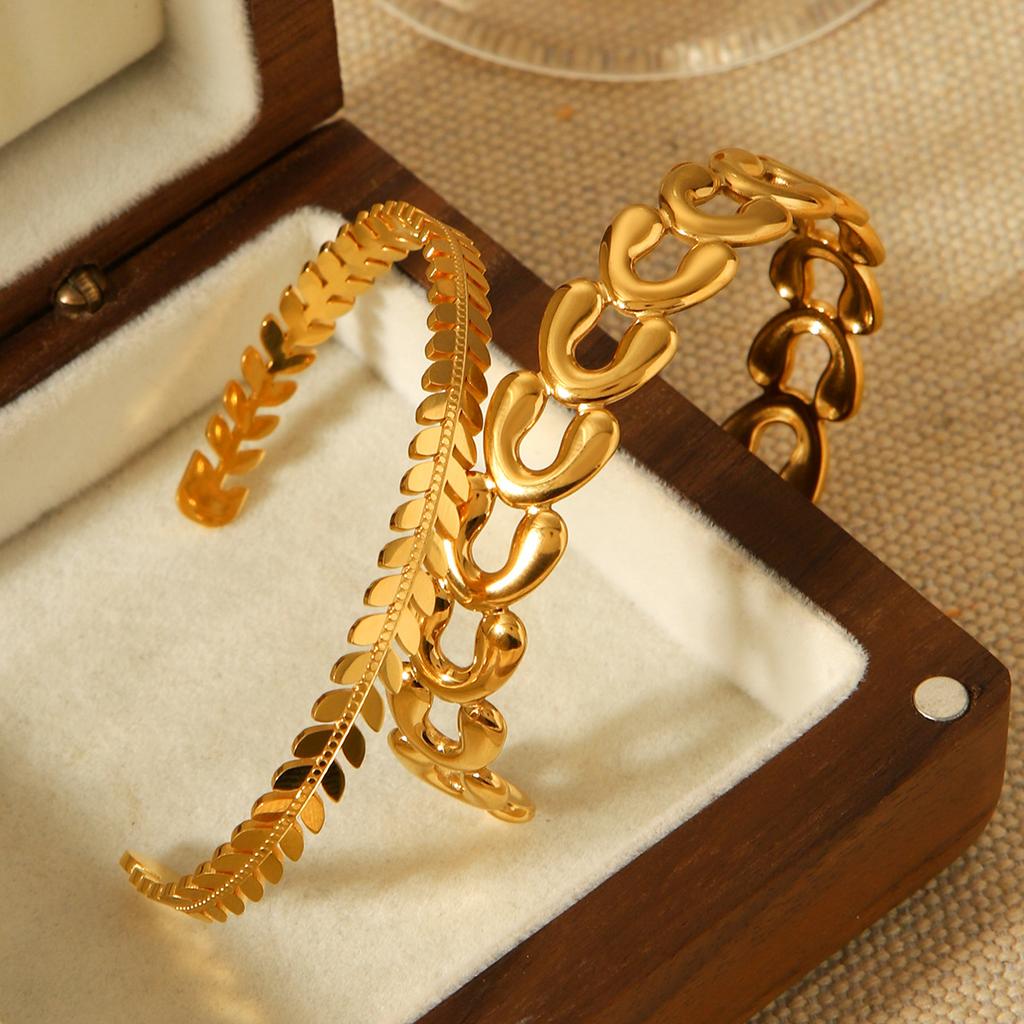 18k Gold Jewelry Stainless Steel Open Bangle Light Luxury Hand Jewelry Versatile Non-fading Titanium Steel Accessories