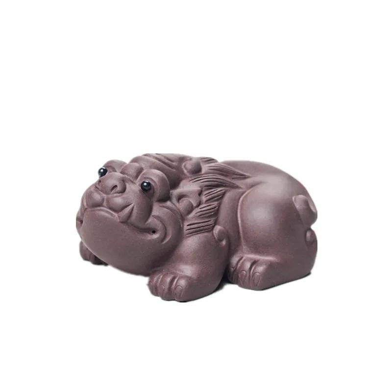 Animali Portafortuna in Argilla Viola di Yixing Statuetta Ornamento Scultura Artigianale Fatta a Mano Accessori Decorativi per Set da Tè Cinese