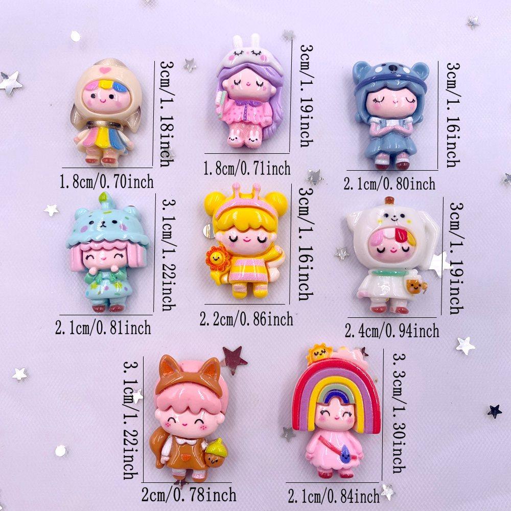 8PCS Resin Colorful 3D Cartoon Rabbit Bee Bear Squirrel Girl Flat Back Stone Figurine Scrapbook DIY Bow Decor Accessories Crafts
