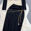 Fashion Suit Women Autumn Chain Halter Camisole Three-Piece Shawl Coat High Waist Bag Hip Skirt