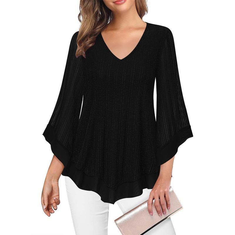BITCED Bluse e Camicie Casual da Donna a Manica Lunga con Scollo a V e Stampa Monocolore