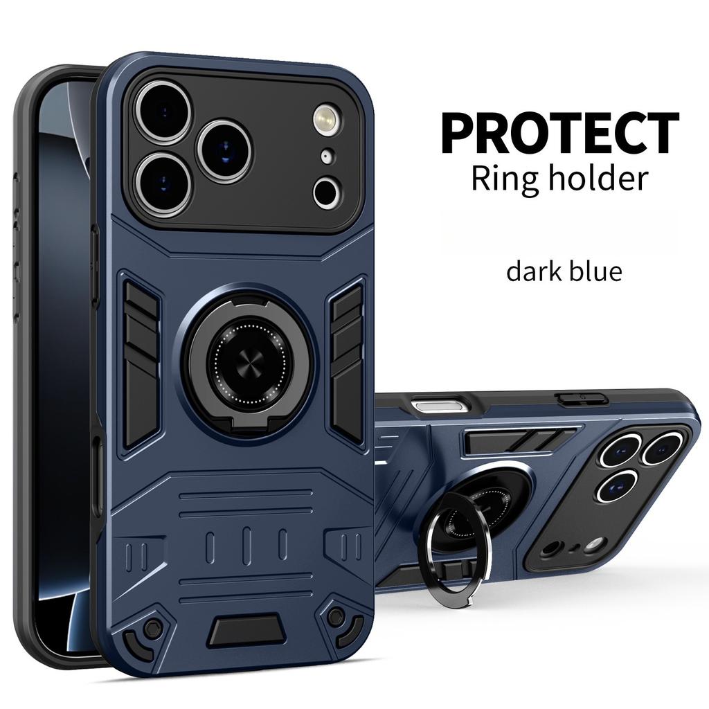 Luxury Magnetic Rotating Invisible Bracket Metal Ring Phone Case For iPhone 17 Pro Max 16 Plus 15 Shockproof Kickstand Cover