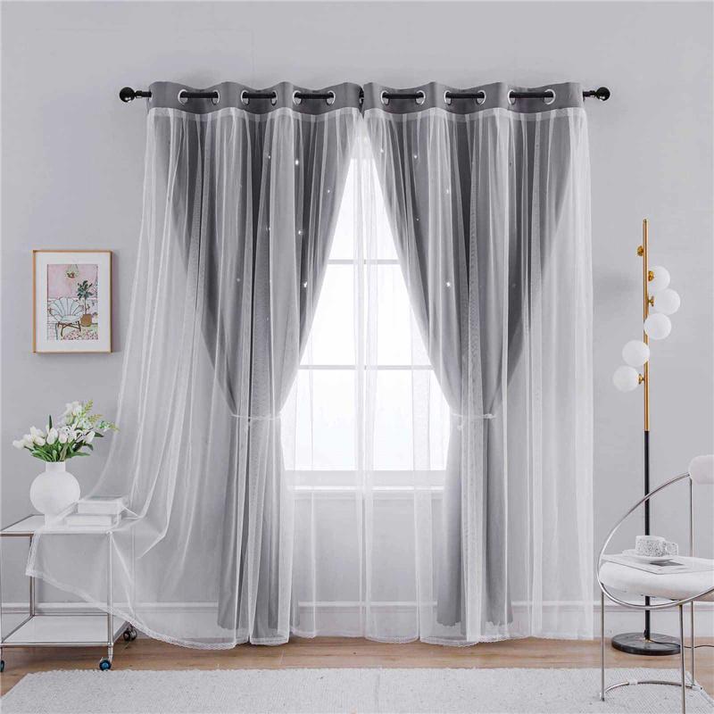 Double Layer Curtains with Star Cut-Outs Blackout Rod Pocket Drapes Projects Beautiful Starry Patterns Home Window Decor