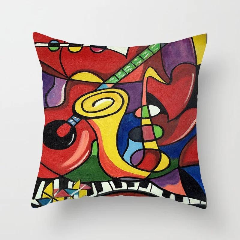 Abstract Face Cubist Art Peach Skin Pillow Cover 2D Flat Printed Geometric Portrait Cushion Case For Sofa Living Room Decor