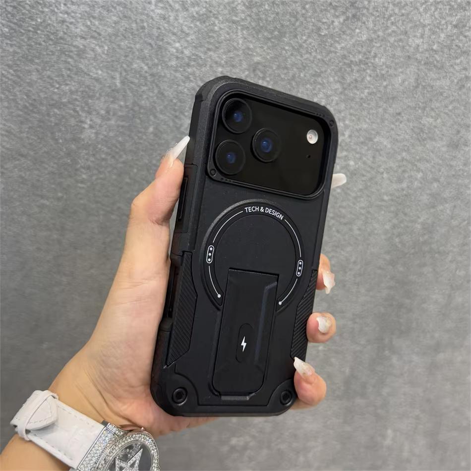 For Magsafe Kickstand Phone Case For 17 Pro Max 15 16 11 13 14 12 Pro Air Shockproof Wireless Charging Protective Cover