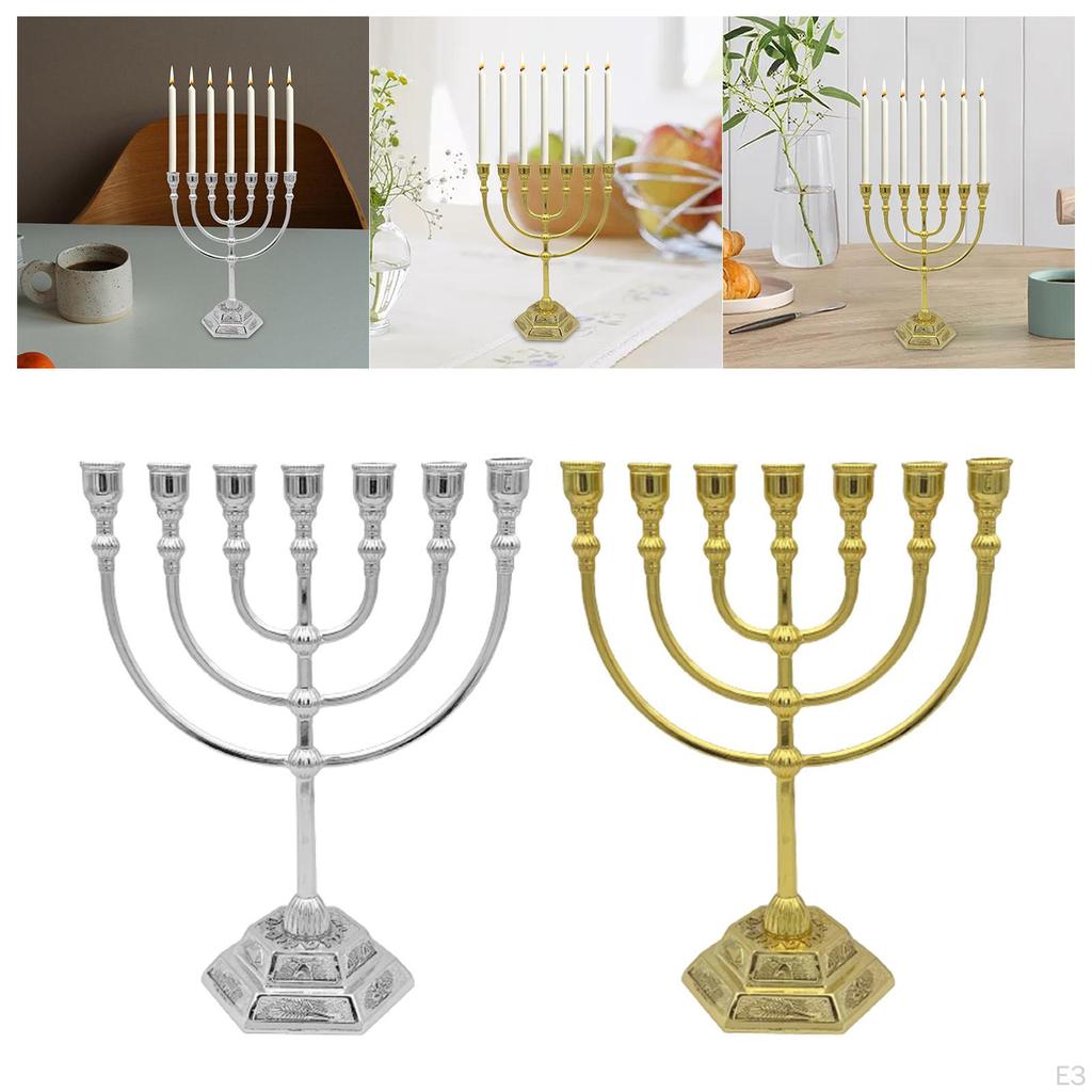 Candle Holder Menorah with 7 Branches Traditional Zinc Alloy 17cm Candelabra