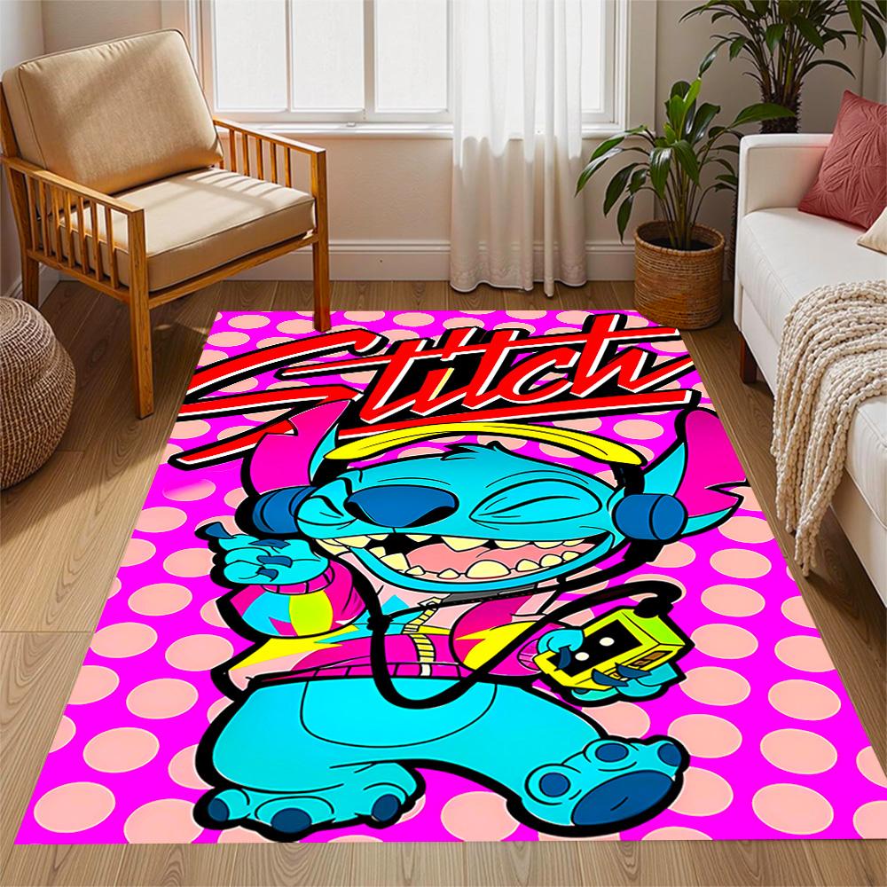 Stitch Stars Fantasy Artwork Disney Cartoon Theme Anti-Slip Rug - Polyester, Home Decor, Suitable for Bedrooms, Living Rooms, Doorways, and Studios