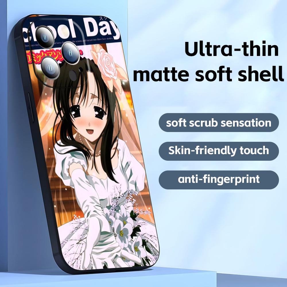 Classic Anime School Days  Phone Case For iPhone 16 16e 15 14 13 12 11 Plus Mini Pro Max Soft Black Shockproof Cover