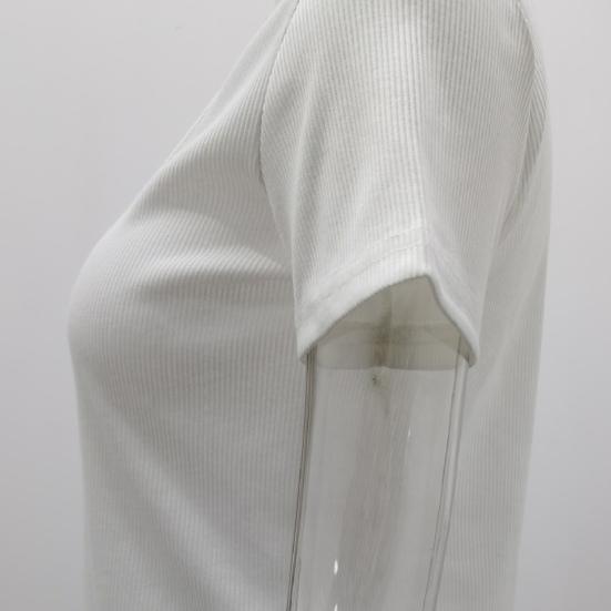 Sexy Women T-shirt U Neck Solid Color Low Cut Short Sleeve Slim Blouse Top for Summer